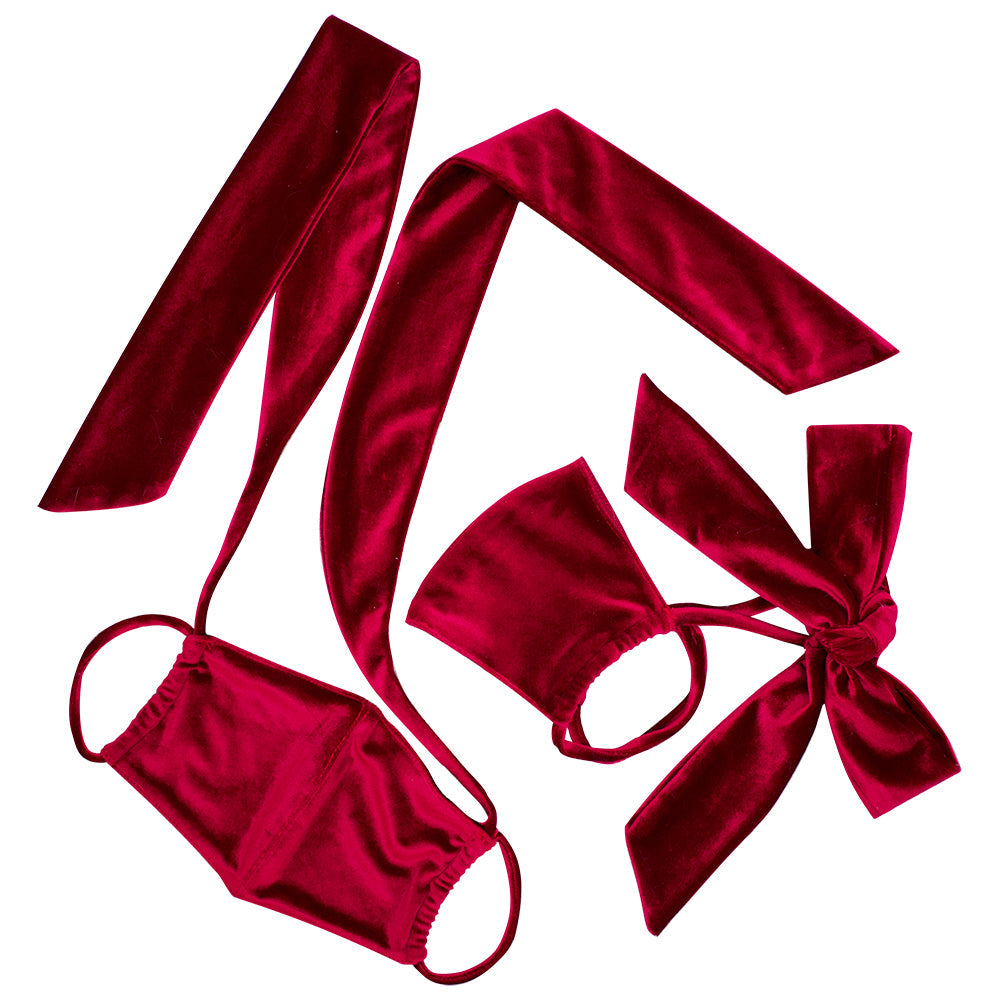 Burgundy Velvet Bow Face Mask