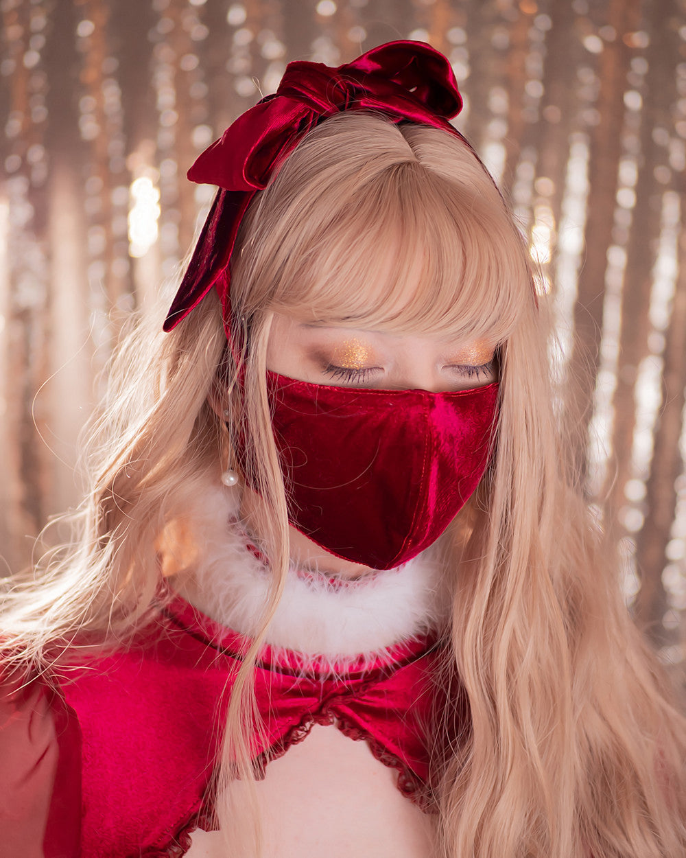 Burgundy Velvet Bow Face Mask