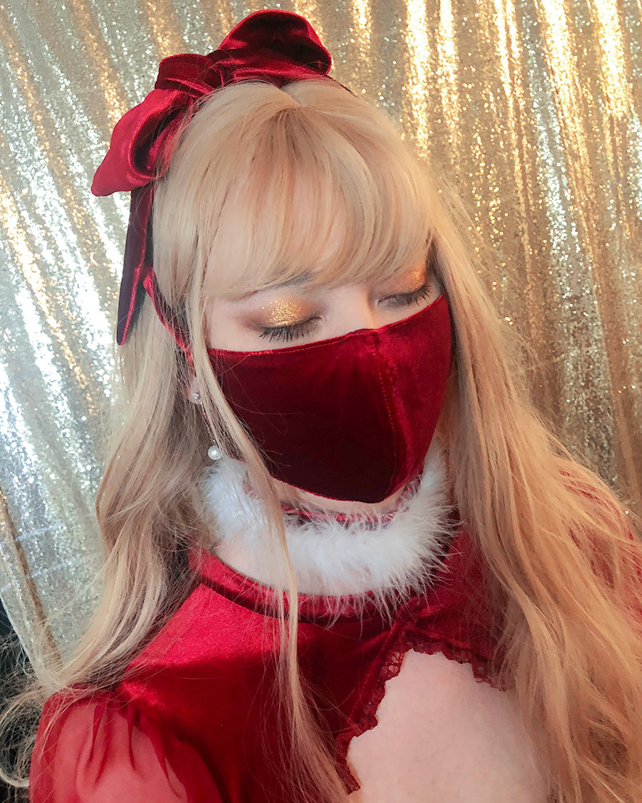 Burgundy Velvet Bow Face Mask